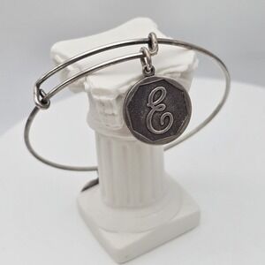 ALEX & ANI Initial "E" Bracelet Charm‎ Wire Bangle Silver Tone Made In USA!!